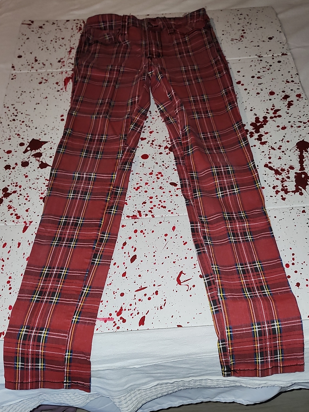 Vintage Royal Bones Red Plaid Pants with Accent Stripes